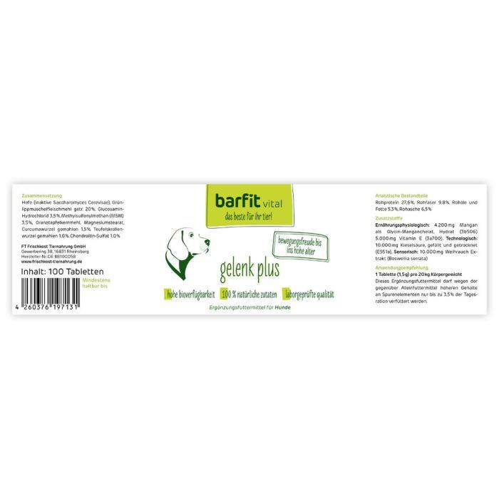 BARFIT VITAL GELENK PLUS TABLETTEN Hundefutter & Zubehör BARFIT VITAL GELENK PLUS TABLETTEN Hundefutter & Zubehör Hunde & Katzen Tiernahrung von Belcando und Leonardo